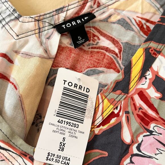 Torrid Challis Stitch Detail Tank Floral 5x - Picture 3 of 4